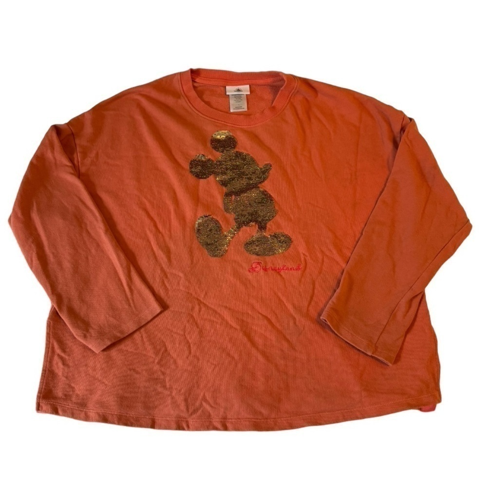 Disney Parks Disneyland Orange and Gold Sequin Mickey Sweatshirt, Size L
